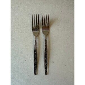 2 Vintage Rogers Co La Spana By Stanley Roberts Floral Stainless Dinner Forks